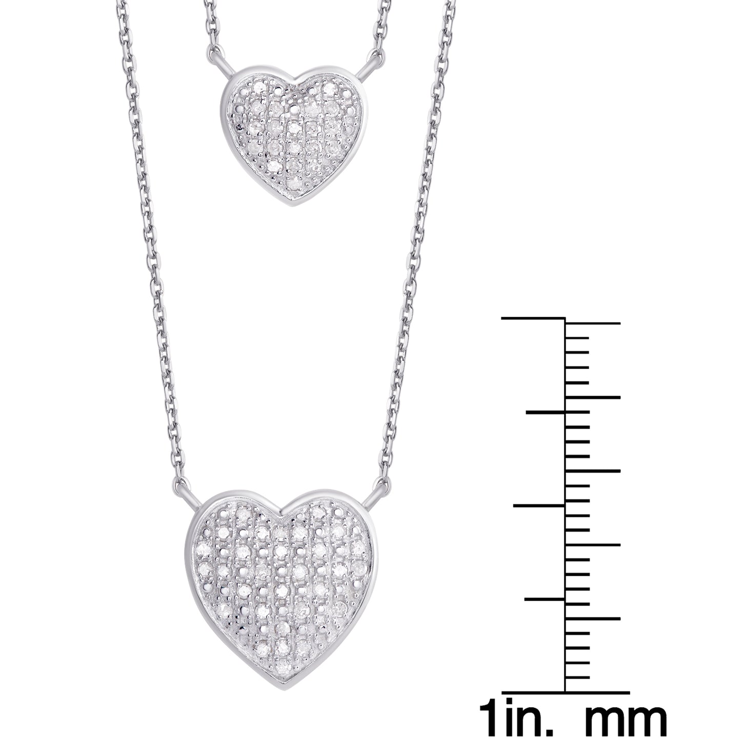 Sterling Silver 1/4ct Diamond Double Heart Two Tier Necklace