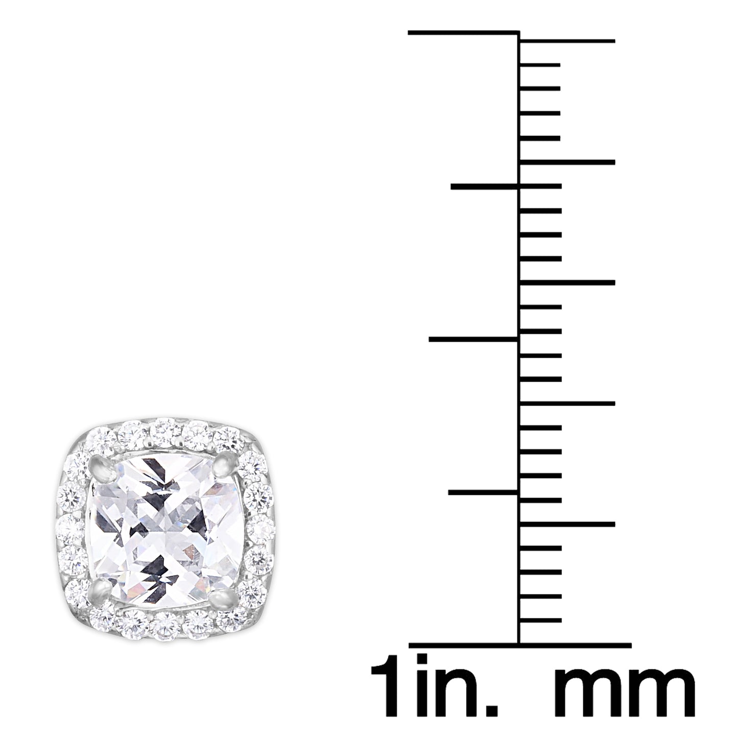 Silver Plated Cubic Zirconia Cushion Halo Stud Earrings