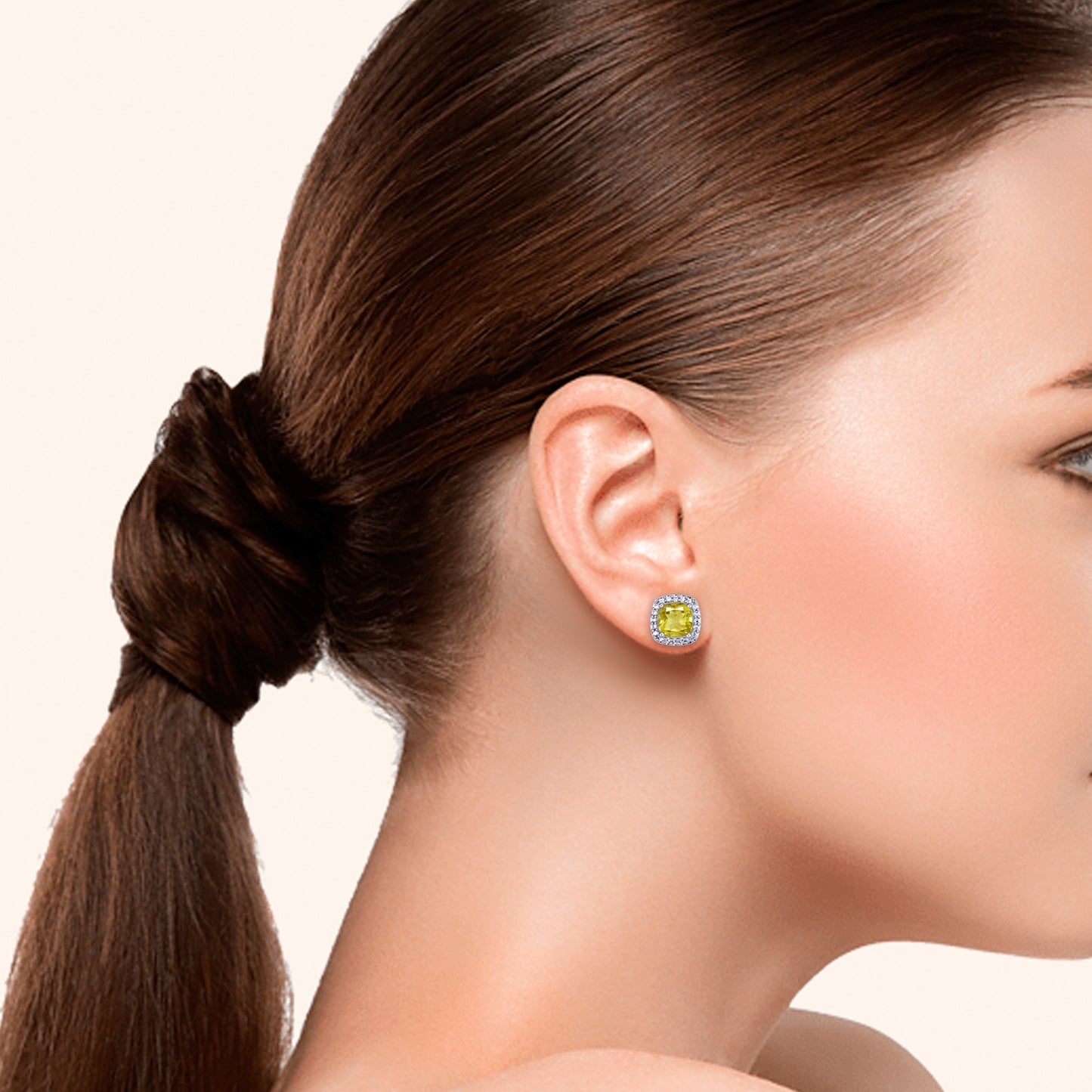 Silver Plated Cushion Simulated Citrine & CZ Halo Stud Earrings