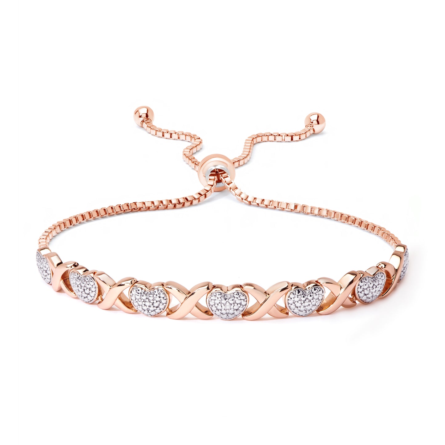 Rose Gold Plated Diamond Accent '"X" & Heart Adjustable Bracelet