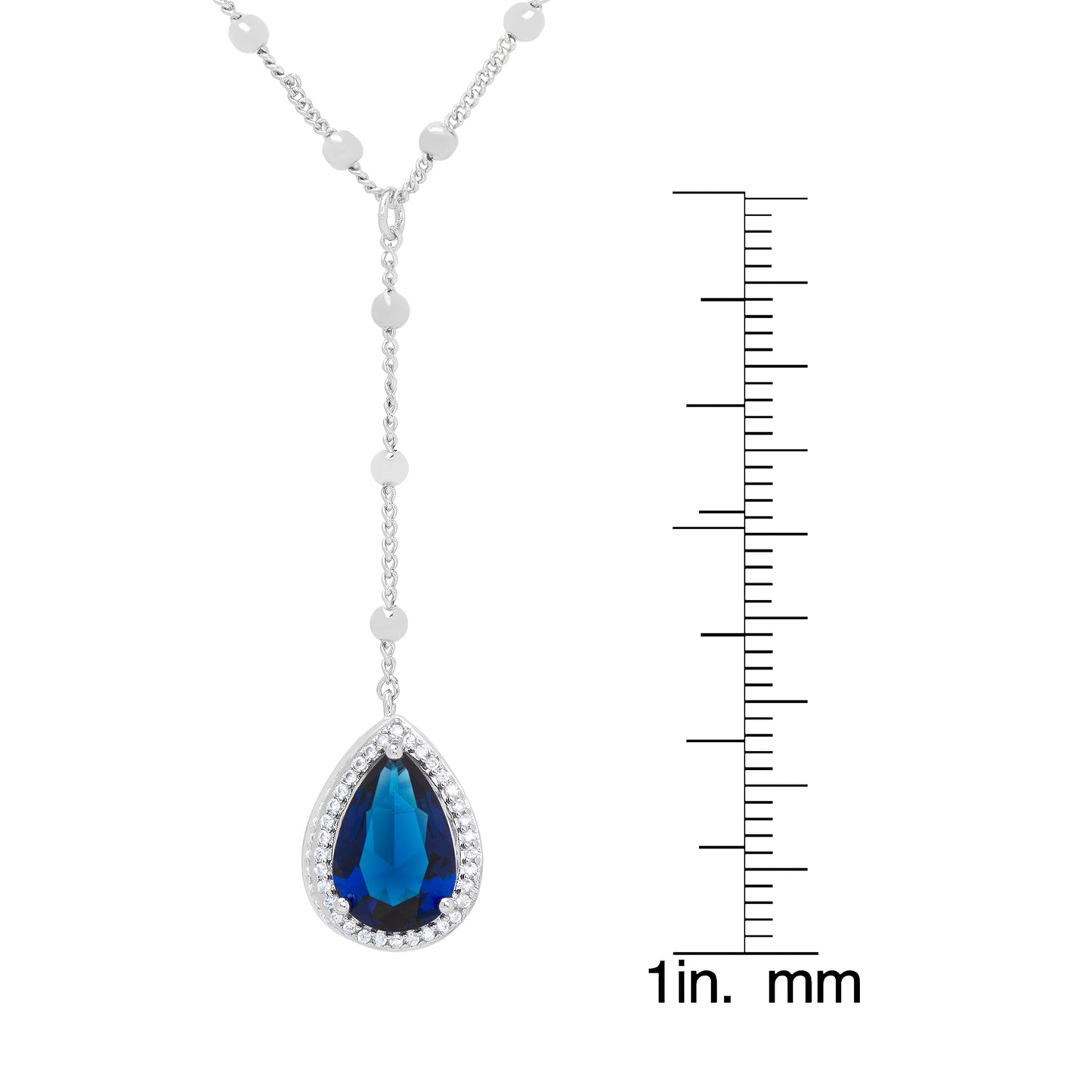 Simulated Sapphire and Cubic Zirconia Pear Y 18'' Necklace in Fine Silver Plate