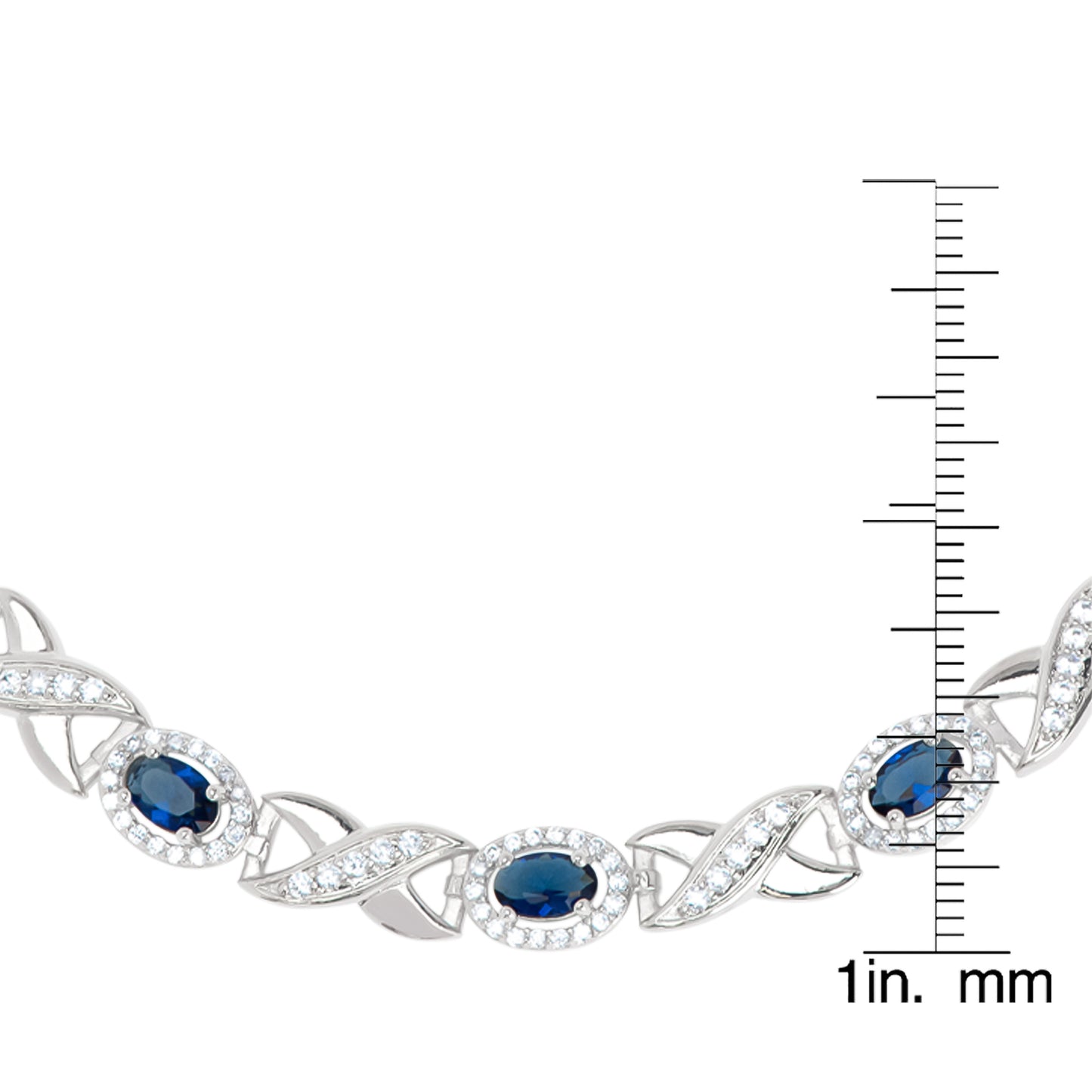 Simulated Sapphire and Cubic Zirconia Oval XO Frontal 18'' Necklace in Fine Silver Plate
