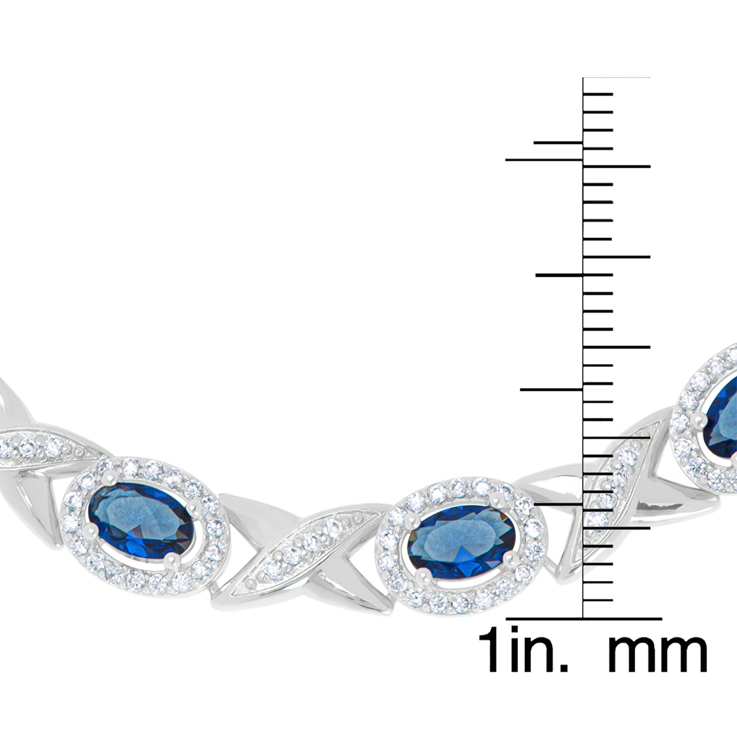 Simulated Sapphire and Cubic Zirconia Oval Halo Bracelet in Fine Silver Plate