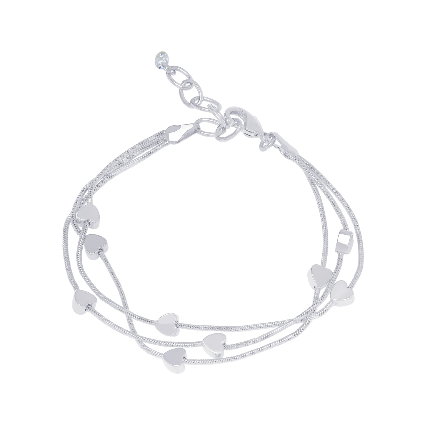 Silver Plated Cubic Zirconia Heart Multi Strand Bracelet