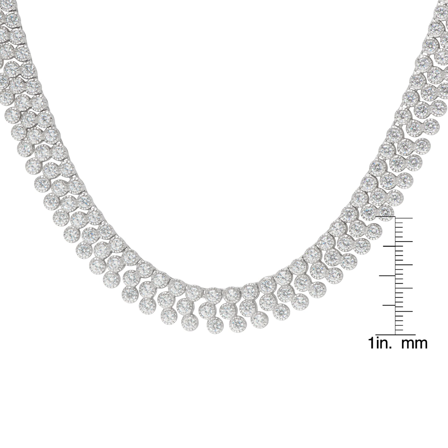 Cubic Zirconia 3 Row Necklace in Fine Silver Plate
