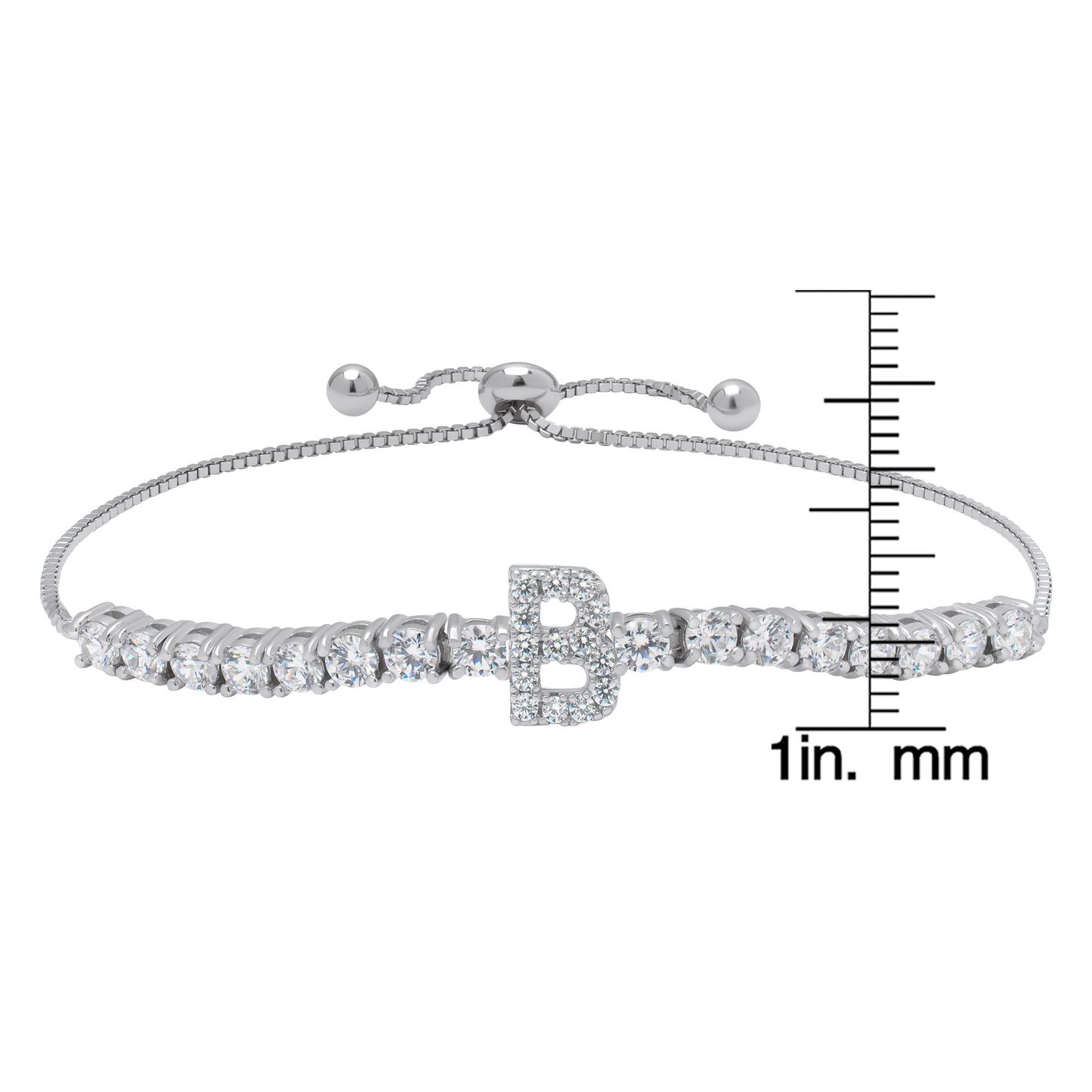 Sterling Silver Cubic Zirconia Initial Adjustable Bracelet- A