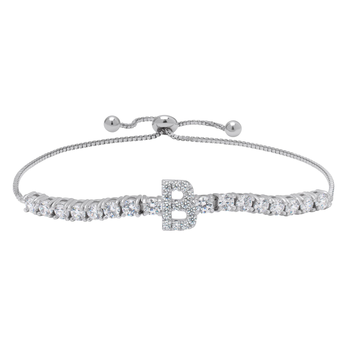 Sterling Silver Cubic Zirconia Initial Adjustable Bracelet- A