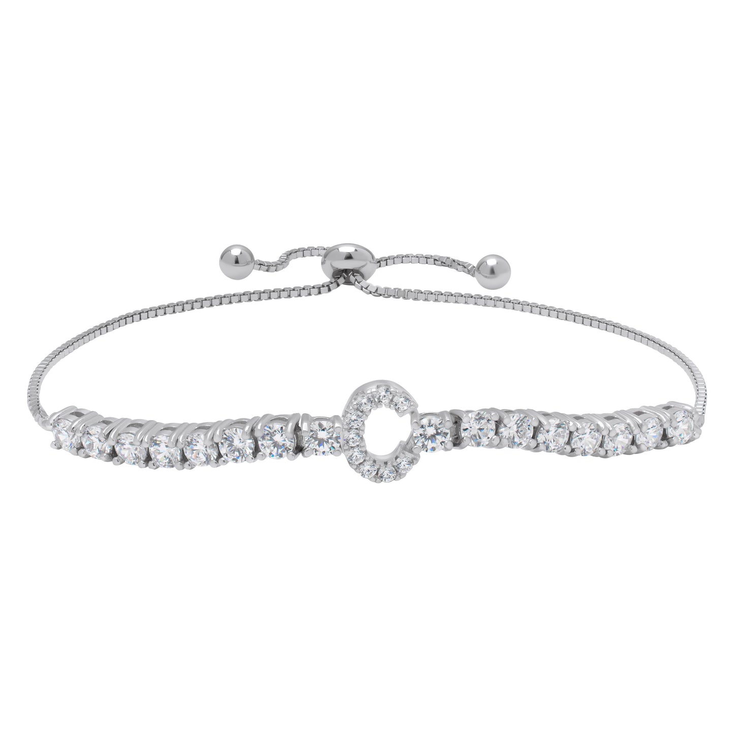 Sterling Silver Cubic Zirconia Initial Adjustable Bracelet- A