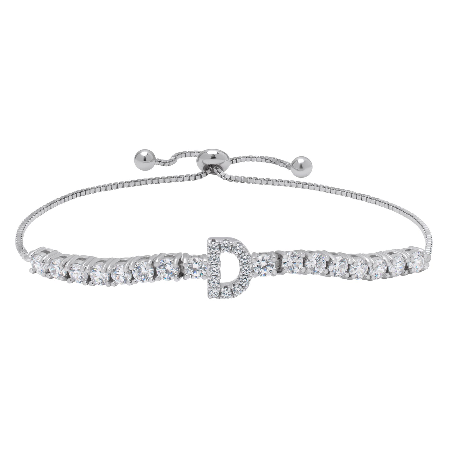 Sterling Silver Cubic Zirconia Initial Adjustable Bracelet- A