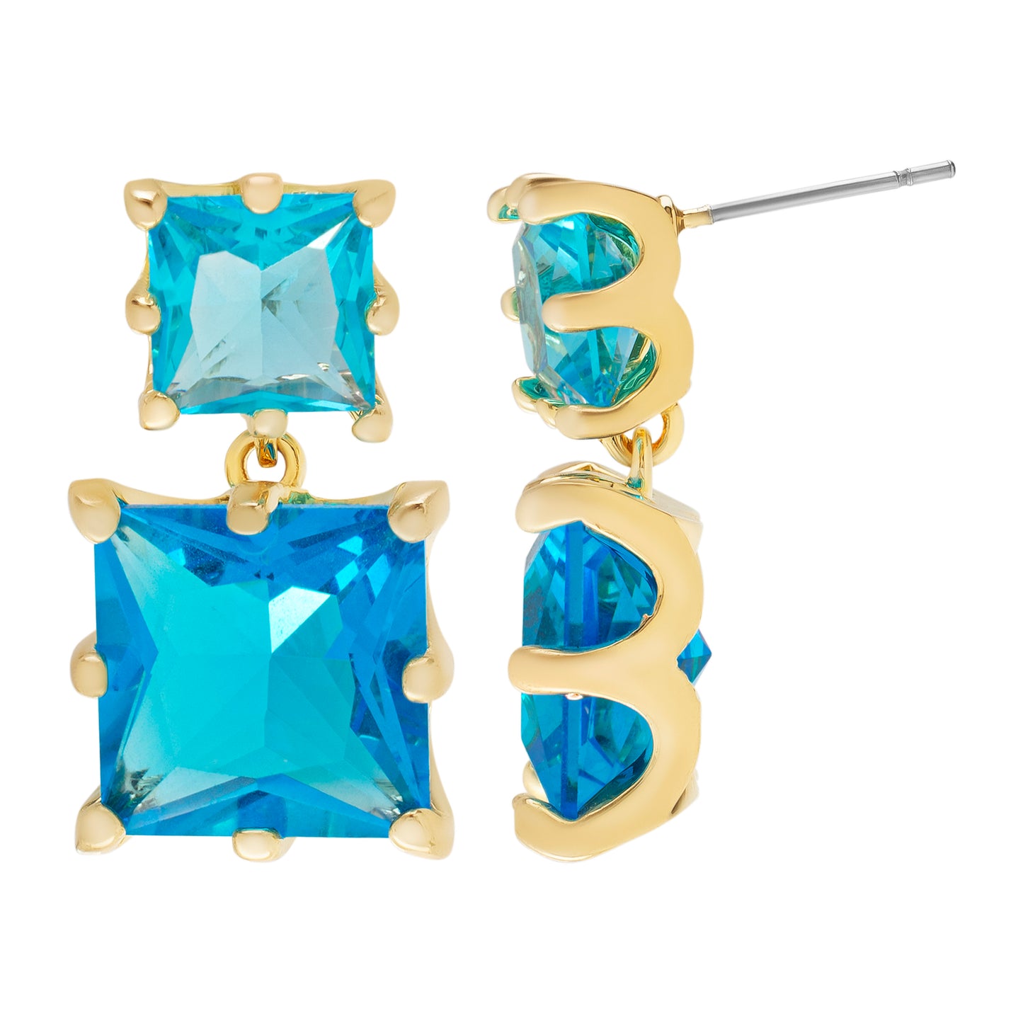 Gold Plated Cubic Zirconia Double Square Stud Earrings- 2 colors