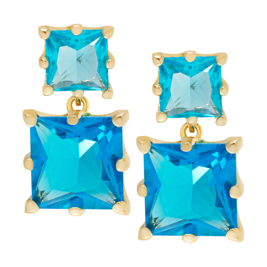 Gold Plated Cubic Zirconia Double Square Stud Earrings- 2 colors