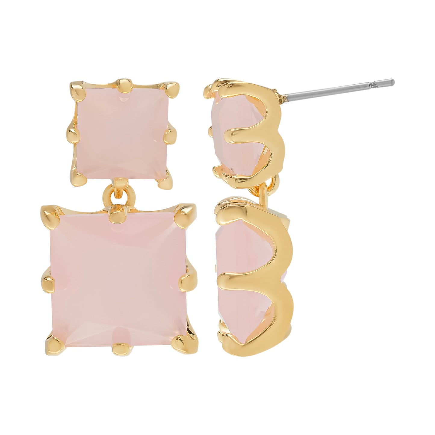 Gold Plated Cubic Zirconia Double Square Stud Earrings- 2 colors