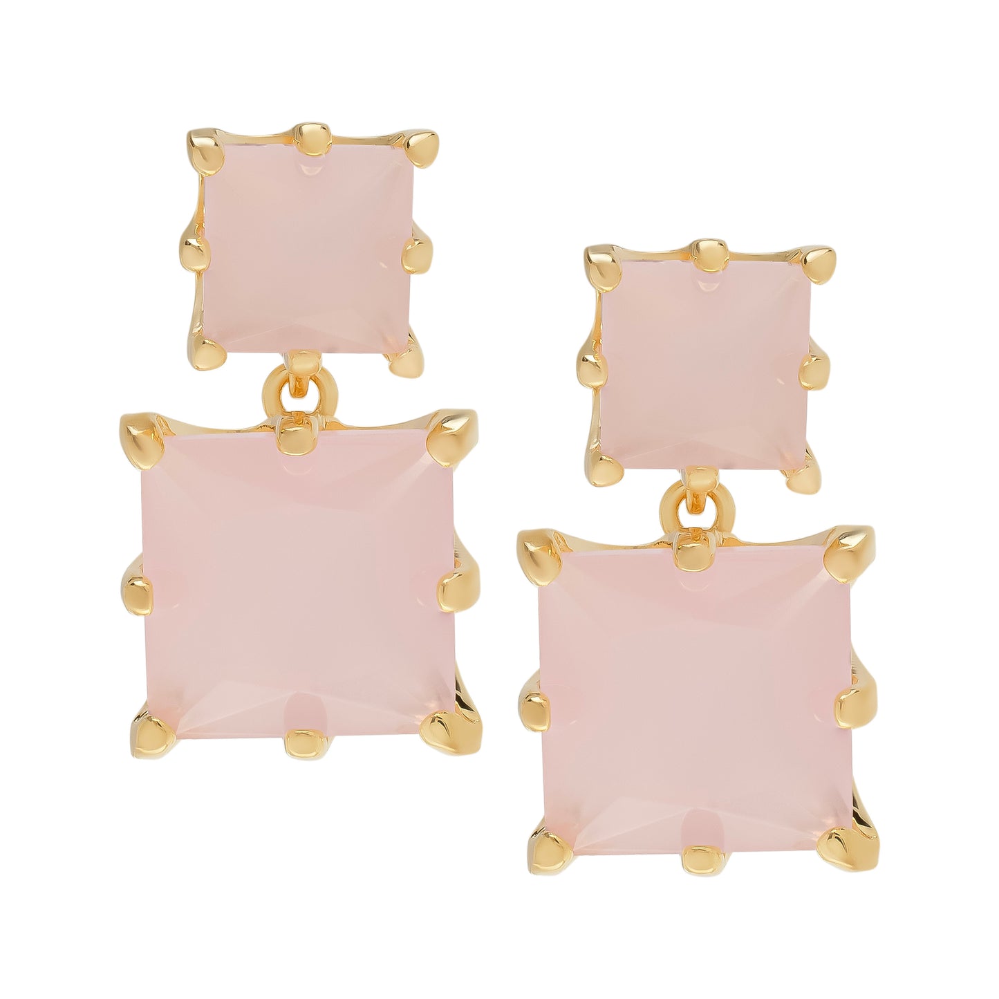 Gold Plated Cubic Zirconia Double Square Stud Earrings- 2 colors