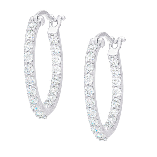 Sterling Silver Cubic Zirconia Thin Hoop Earrings