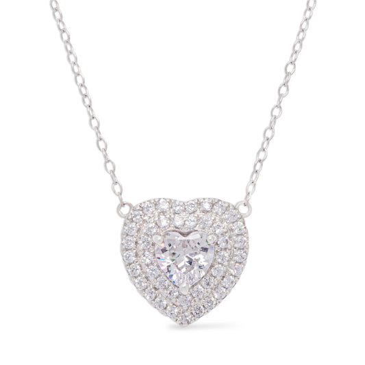 Sterling Silver Cubic Zirconia Heart Shaped Necklace