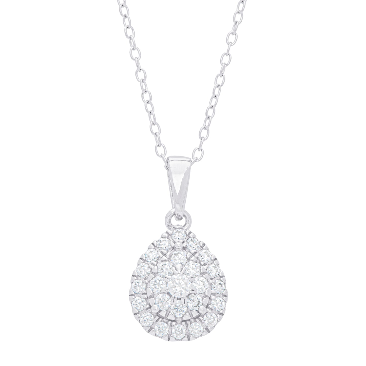 Sterling Silver Cubic Zirconia Halo Teardrop Pendant