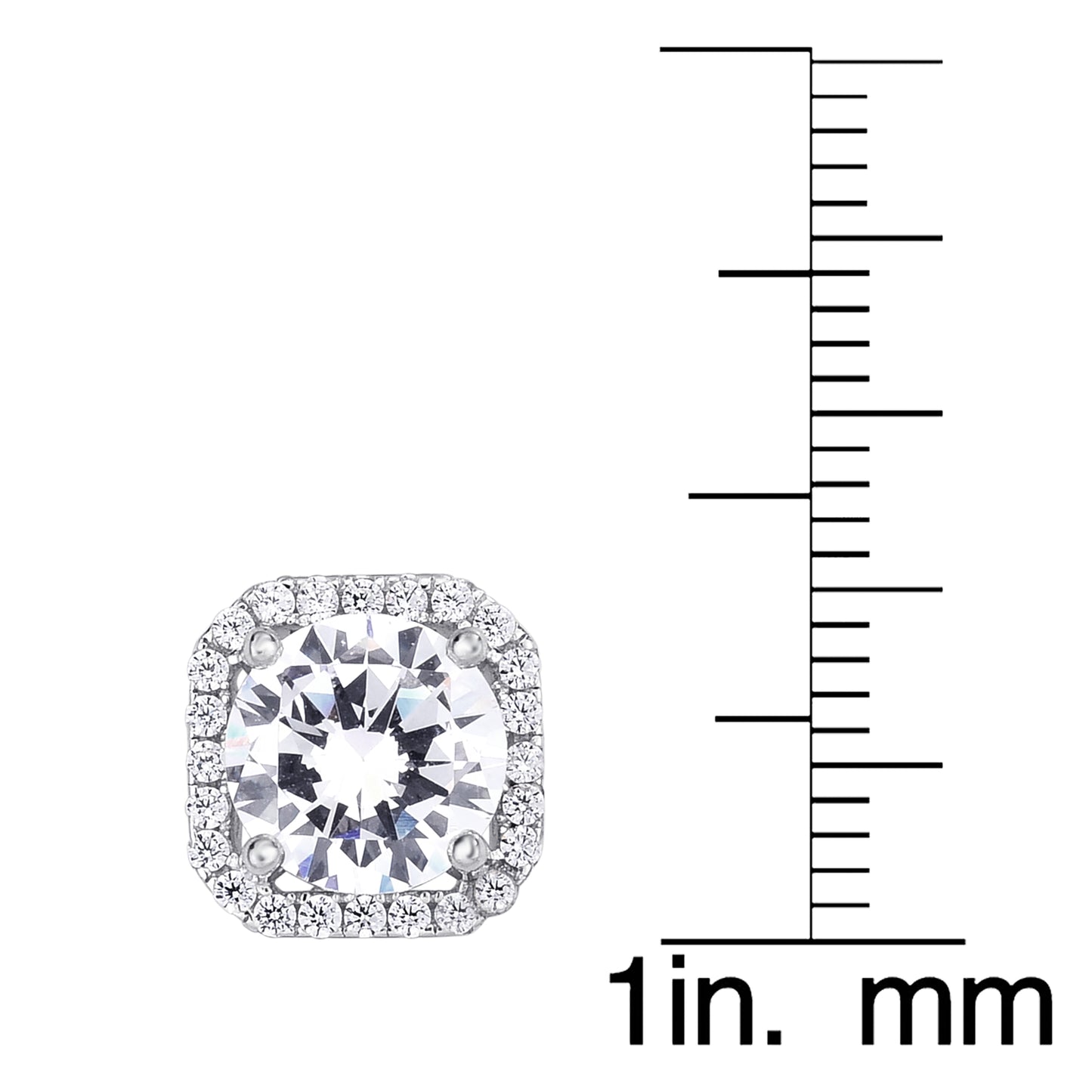 Sterling Silver Clear Cubic Zirconia Cushion Stud Earrings