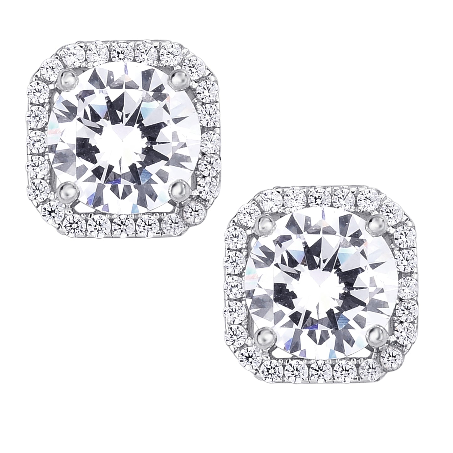 Sterling Silver Clear Cubic Zirconia Cushion Stud Earrings