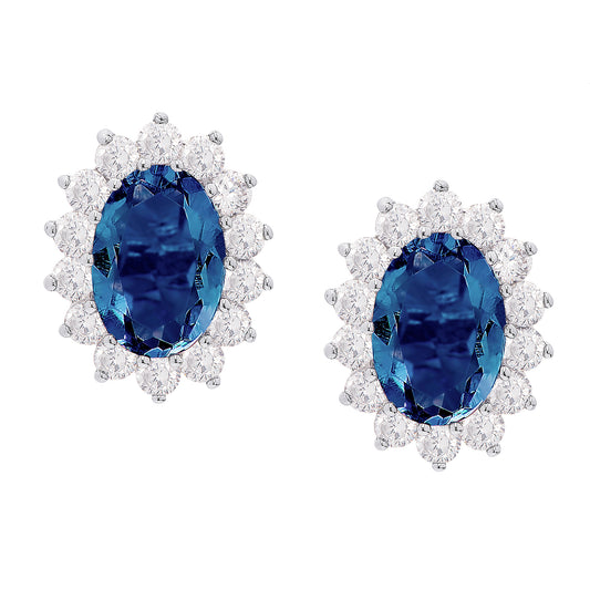 Sterling Silver Lab Sapphire & Cubic Zirconia Gemstone Stud Earrings