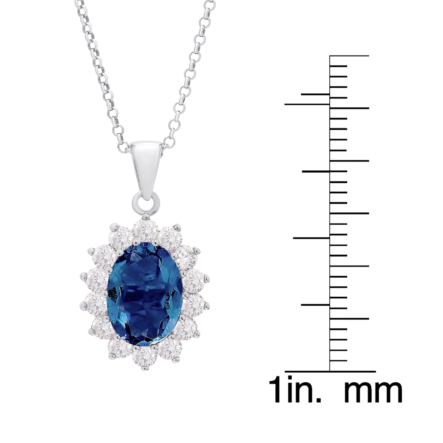 Sterling Silver Lab Sapphire Gemstone & CZ Lady Di Pendant