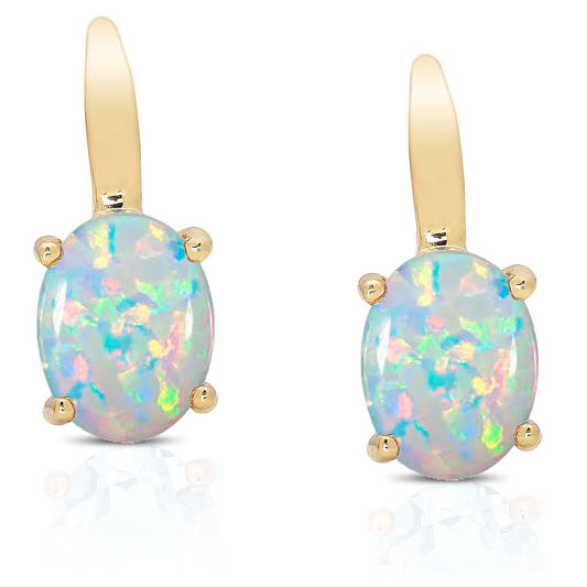 18K Gold Over Sterling Silver Lab Opal Lever back Earrings