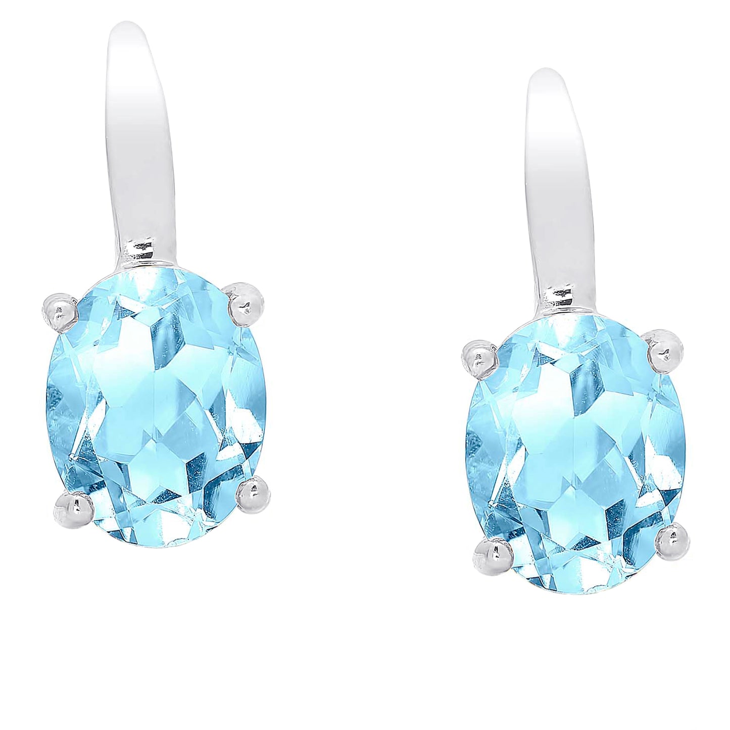 Sterling Silver Genuine Blue Topaz Oval Lever back Earrings