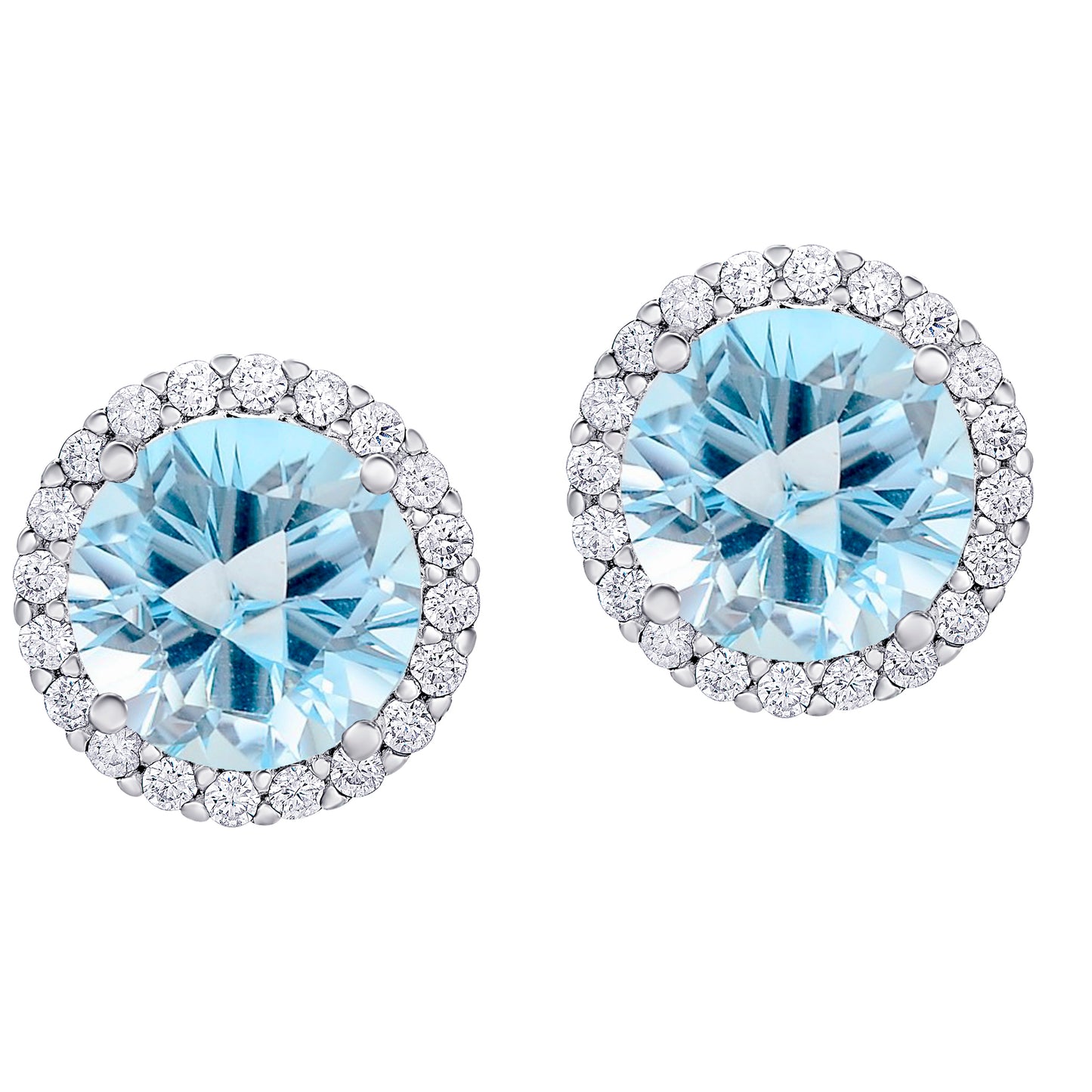 Sterling Silver Cubic Zirconia & Gemstone Blue Topaz Round Halo Stud Earrings