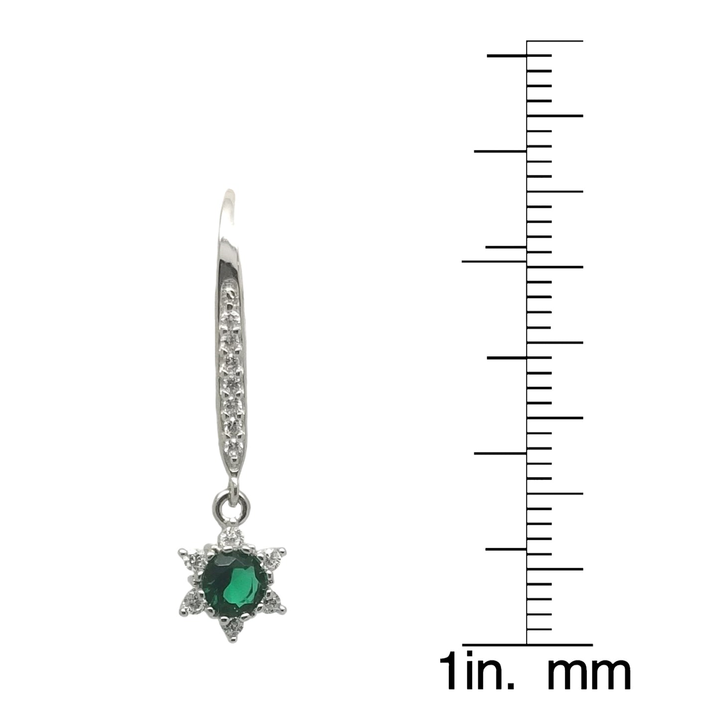 Sterling Silver Cubic Zirconia & Lab Emerald Flower Lever back Earrings