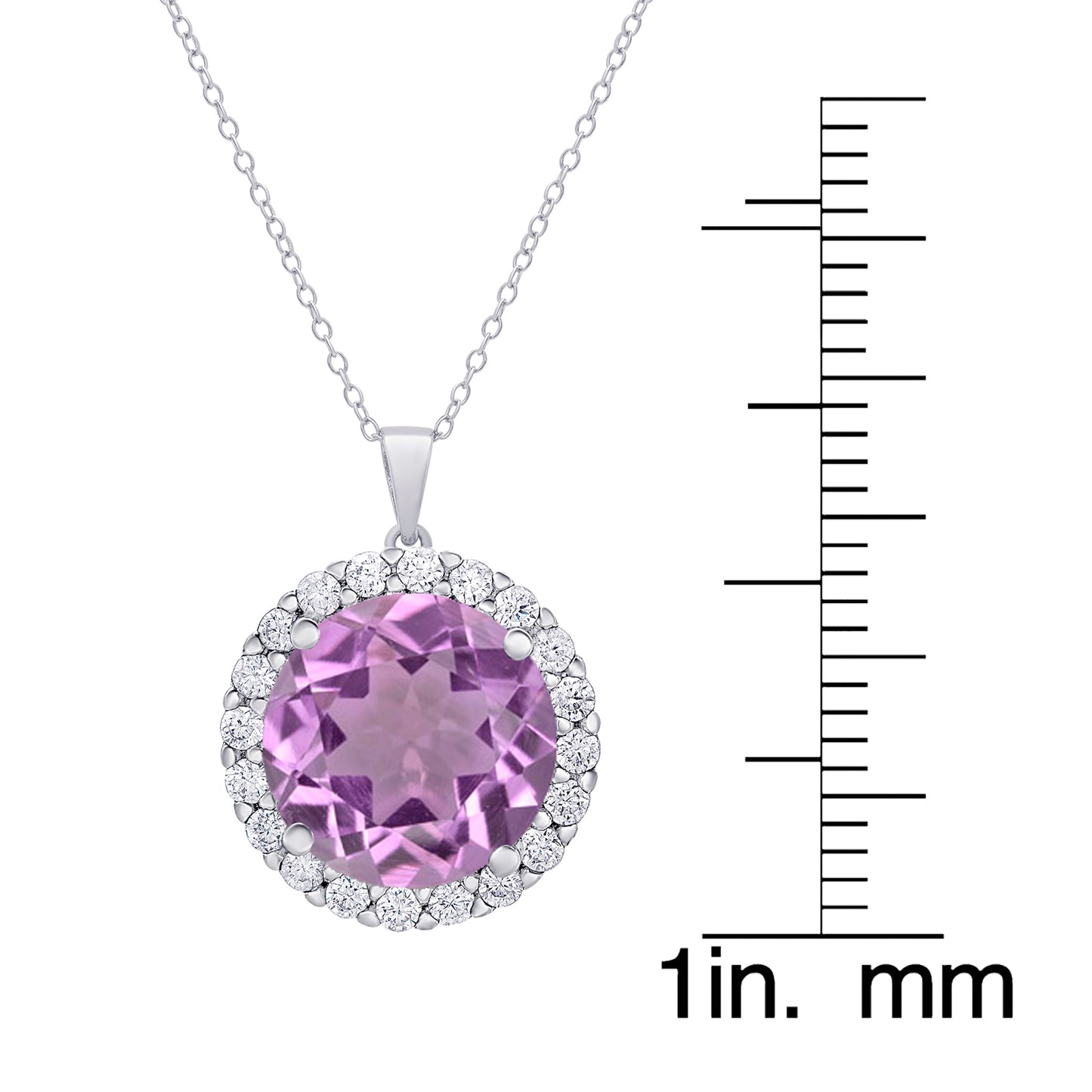 Sterling Silver CZ & Gemstone Amethyst Halo Pendant