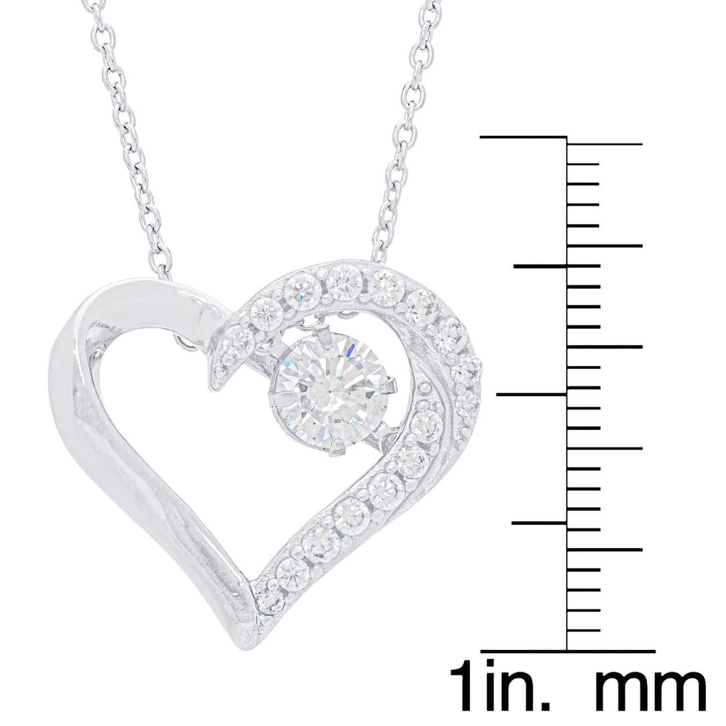 Sterling Silver Round Cubic Zirconia Open Halo Heart Pendant