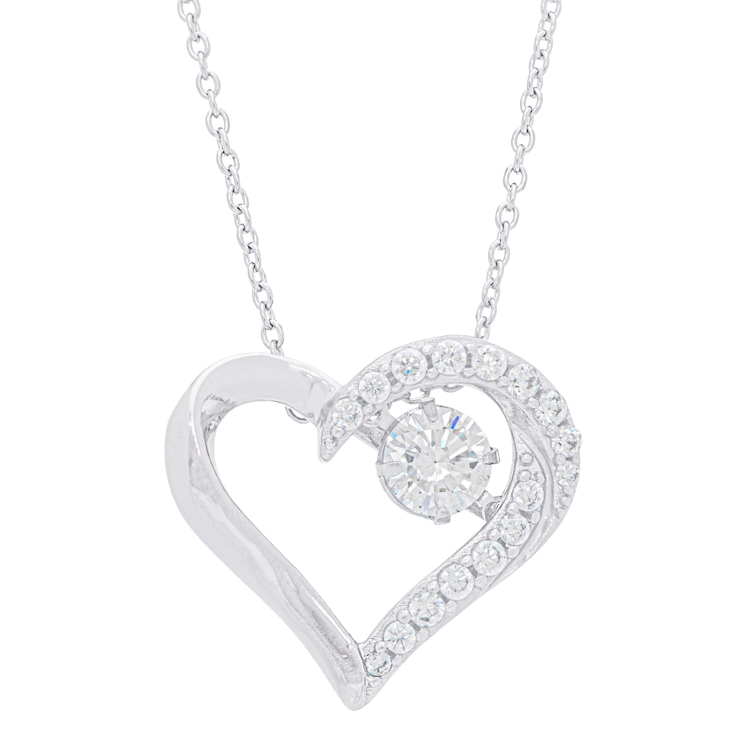 Sterling Silver Round Cubic Zirconia Open Halo Heart Pendant