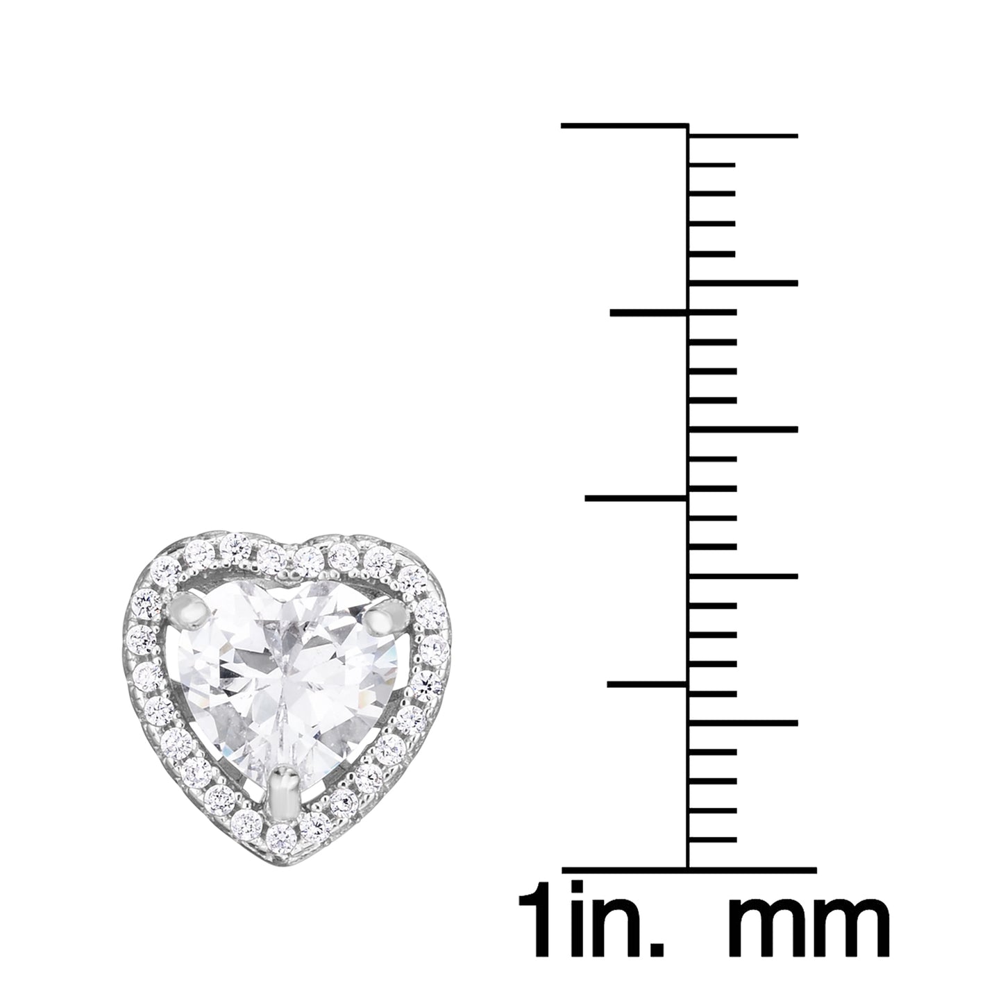 Sterling Silver Cubic Zirconia Halo Heart Stud Earrings