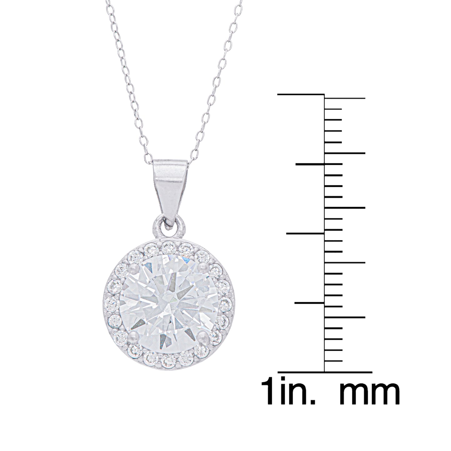 Sterling Silver Cubic Zirconia Round Halo Pendant