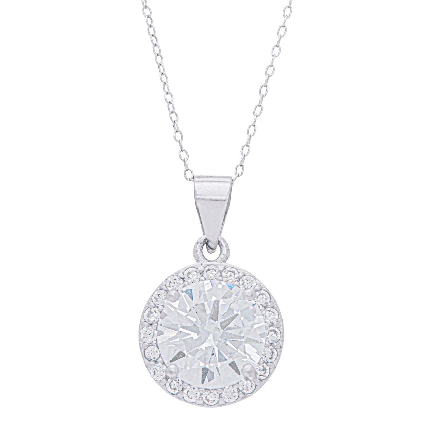 Sterling Silver Cubic Zirconia Round Halo Pendant