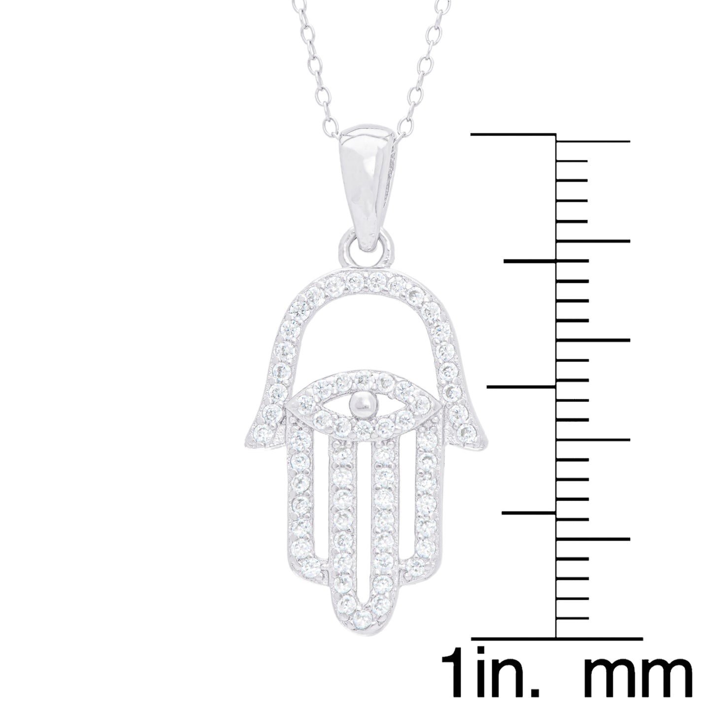 Sterling Silver Hamsa Hand Cubic Zirconia Pendant