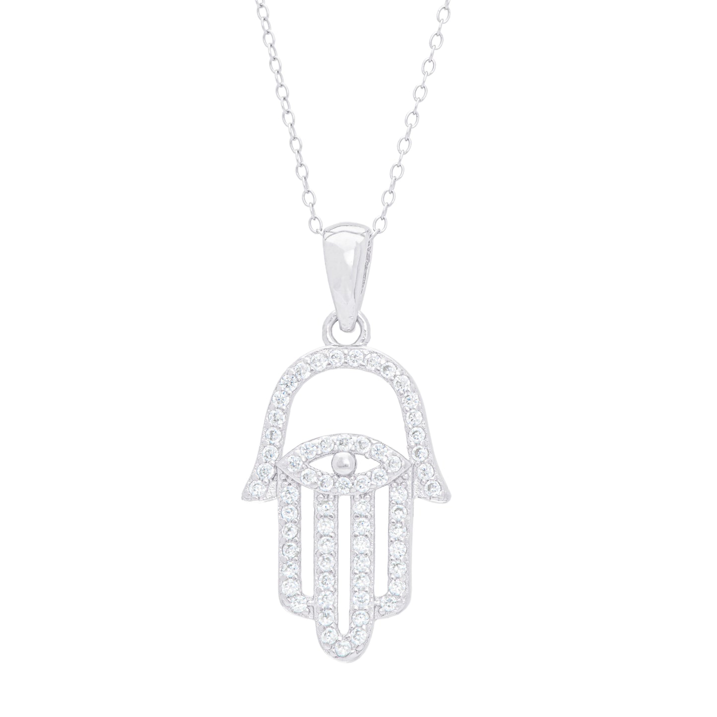 Sterling Silver Hamsa Hand Cubic Zirconia Pendant