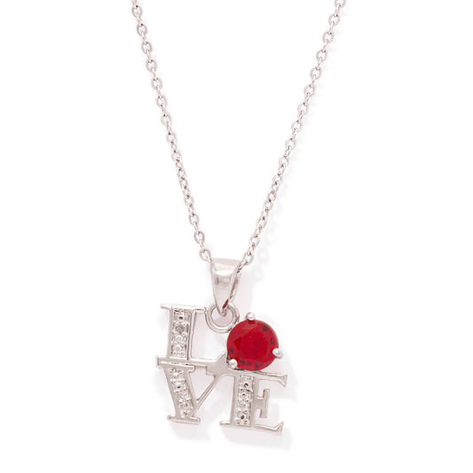 Sterling Silver Love Lab Ruby Gemstone Pendant