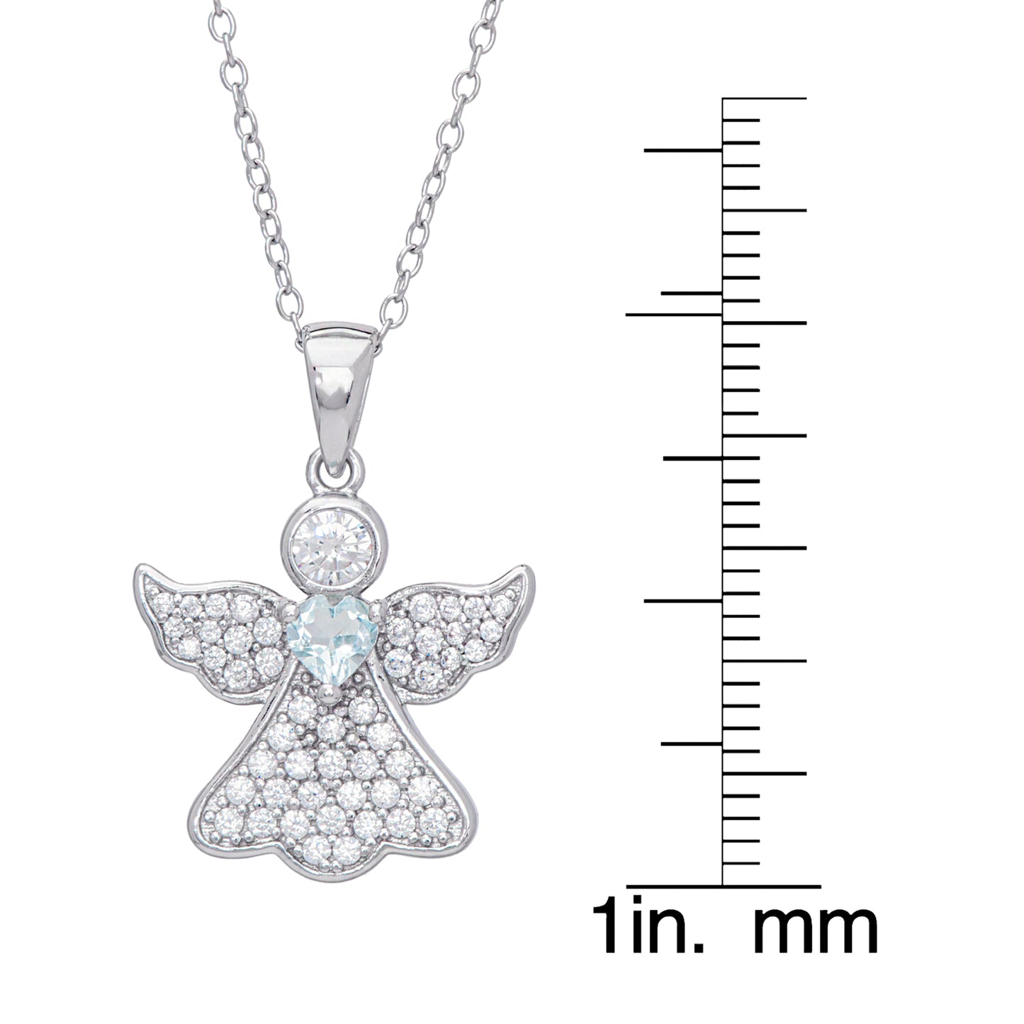 Sterling Silver Gemstone Blue Topaz & CZ Angel Pendant