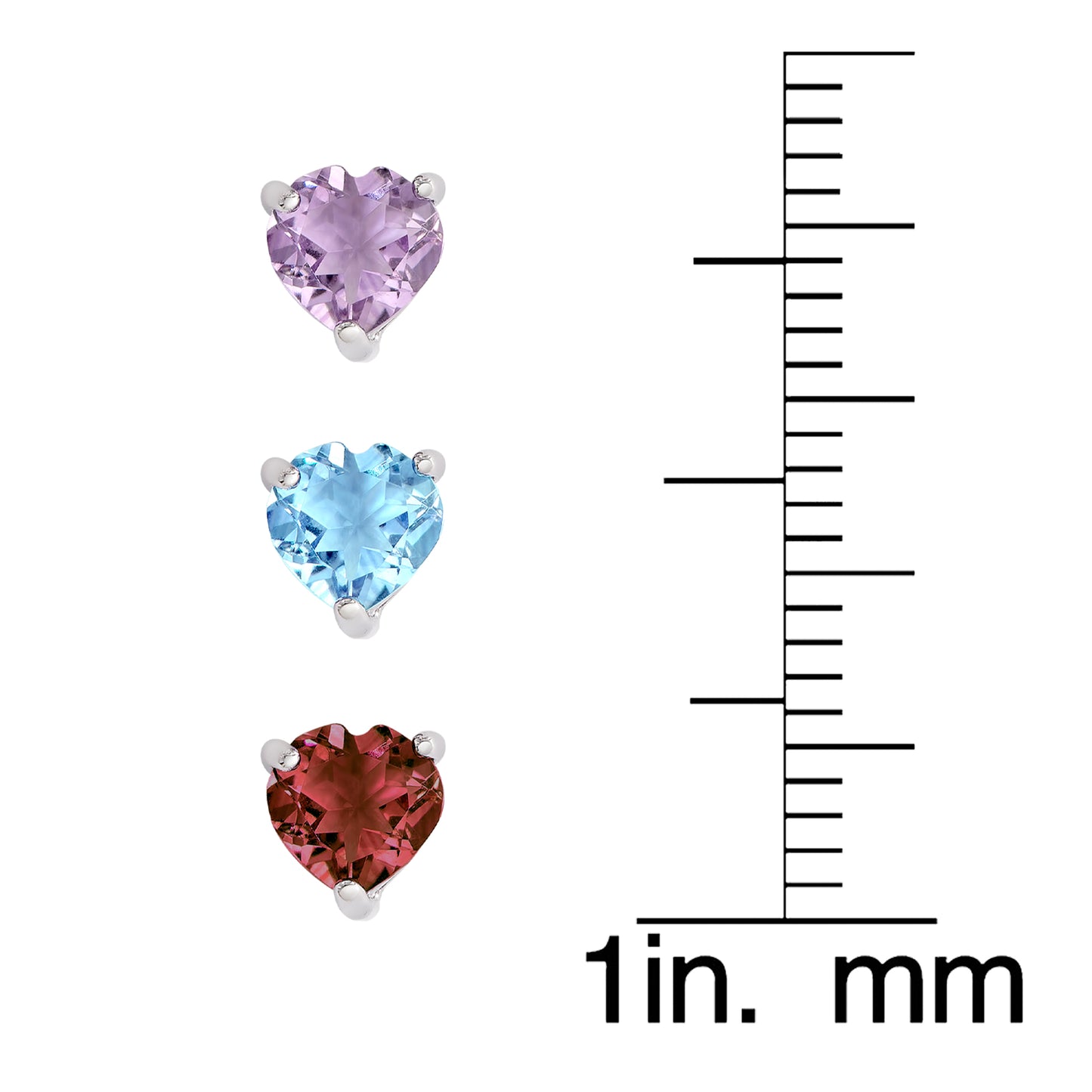 Sterling Silver Amethyst Blue Topaz Garnet Gemstone Heart Stud Set