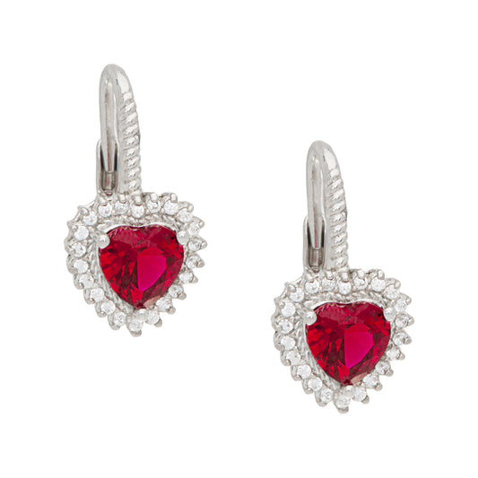 Sterling Silver Halo Garnet Gemstone Heart Lever back Earrings