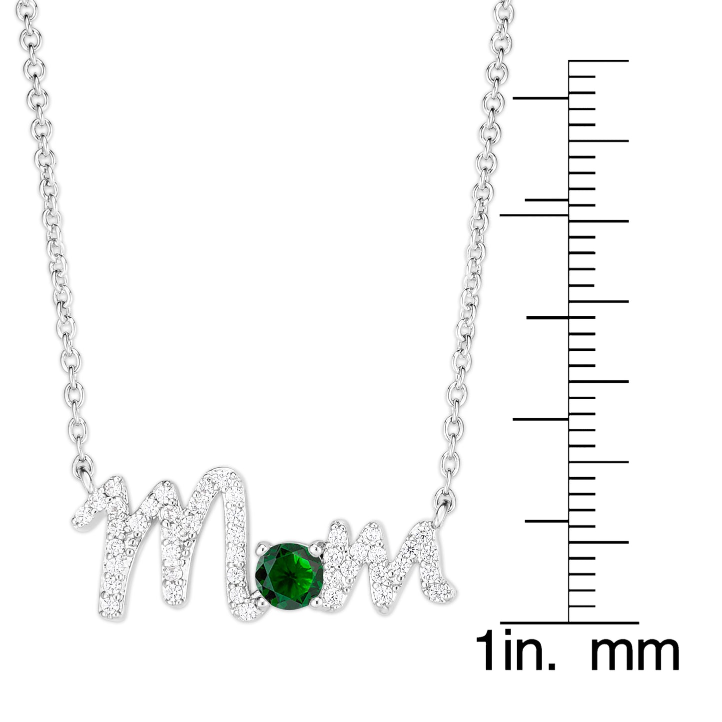 Sterling Silver Lab Gemstone Emerald "mom" Necklace