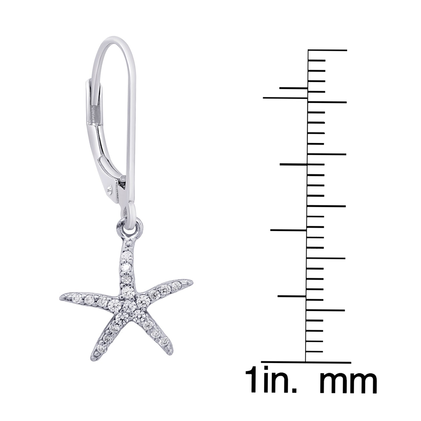 Sterling Silver Cubic Zirconia Starfish Leverback Earrings