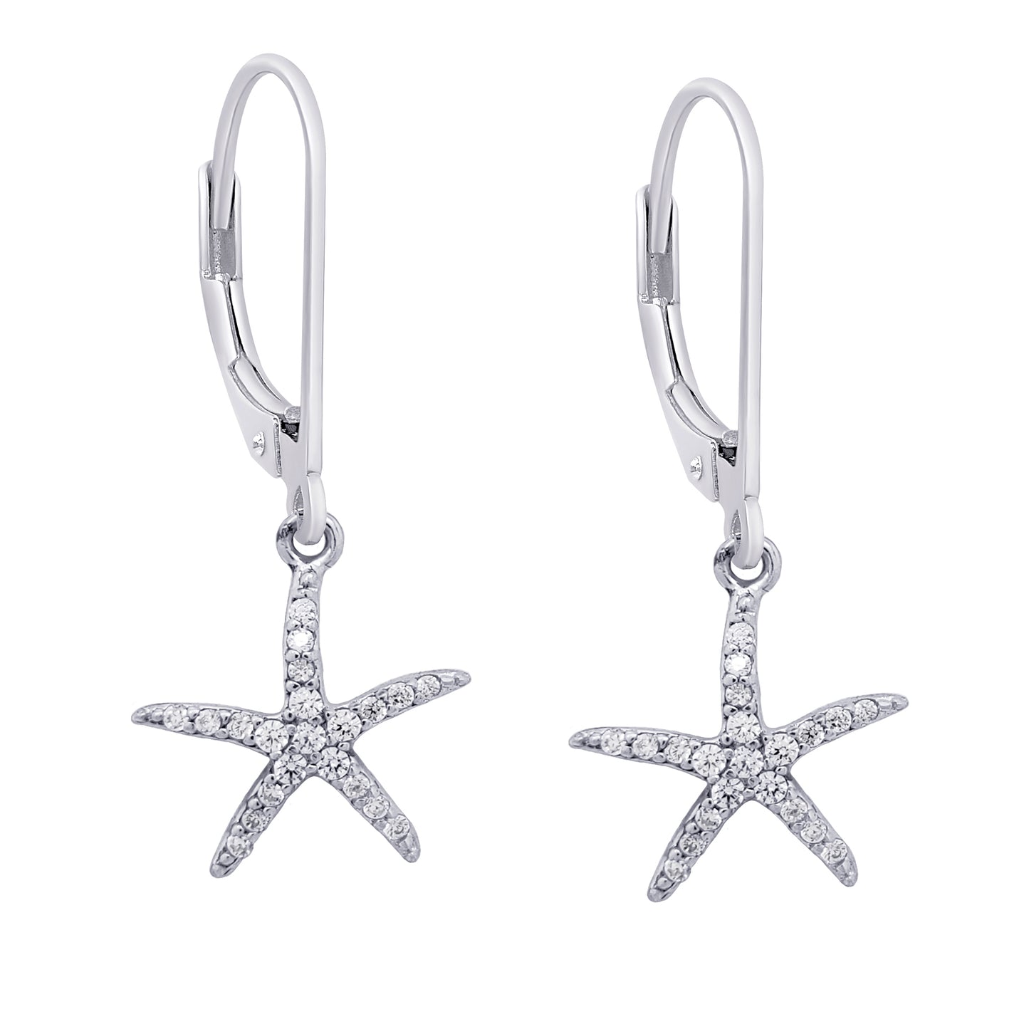 Sterling Silver Cubic Zirconia Starfish Leverback Earrings