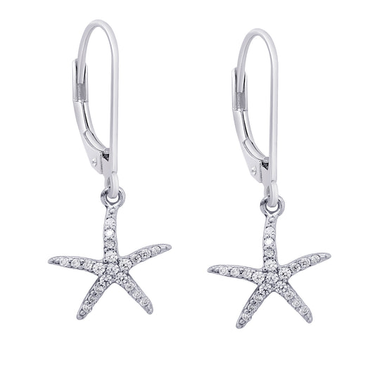 Sterling Silver Cubic Zirconia Starfish Leverback Earrings