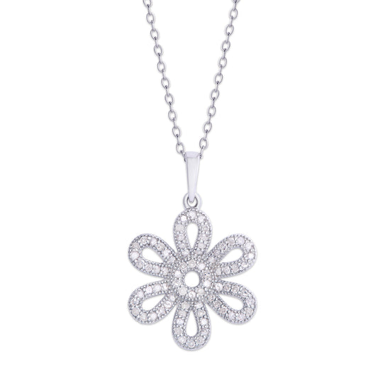 Sterling Silver .38ct Diamond Flower Pendant