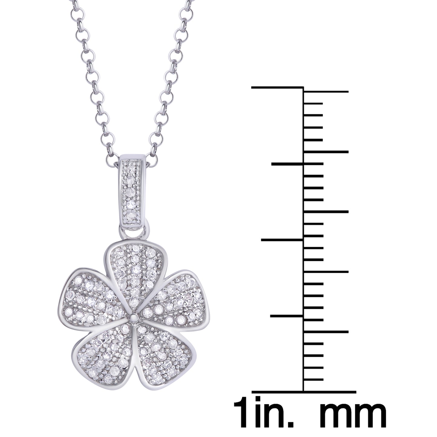 Sterling Silver .23ct Diamond 5 Petal Flower Pendant