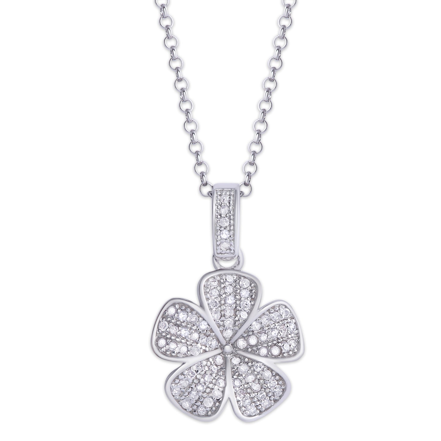 Sterling Silver .23ct Diamond 5 Petal Flower Pendant