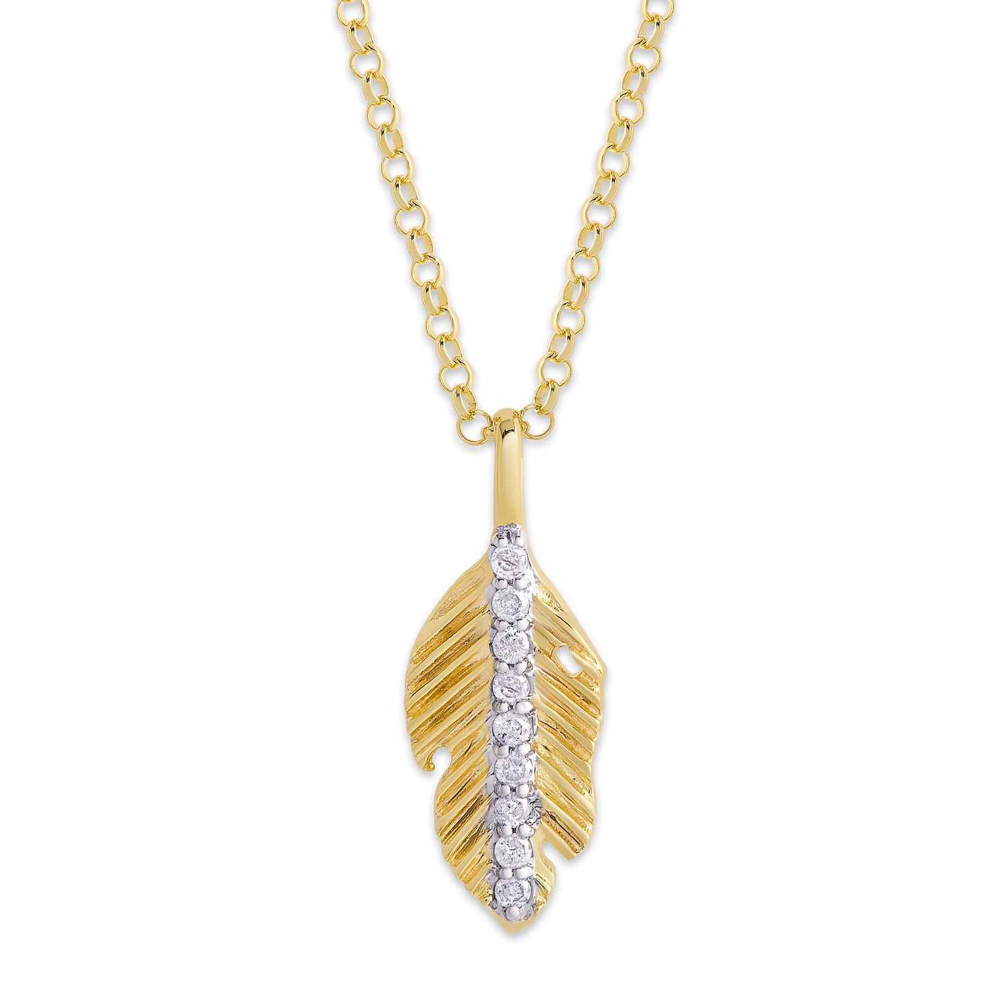 Gold over Sterling Silver 1/10ct Diamond Leaf Necklace