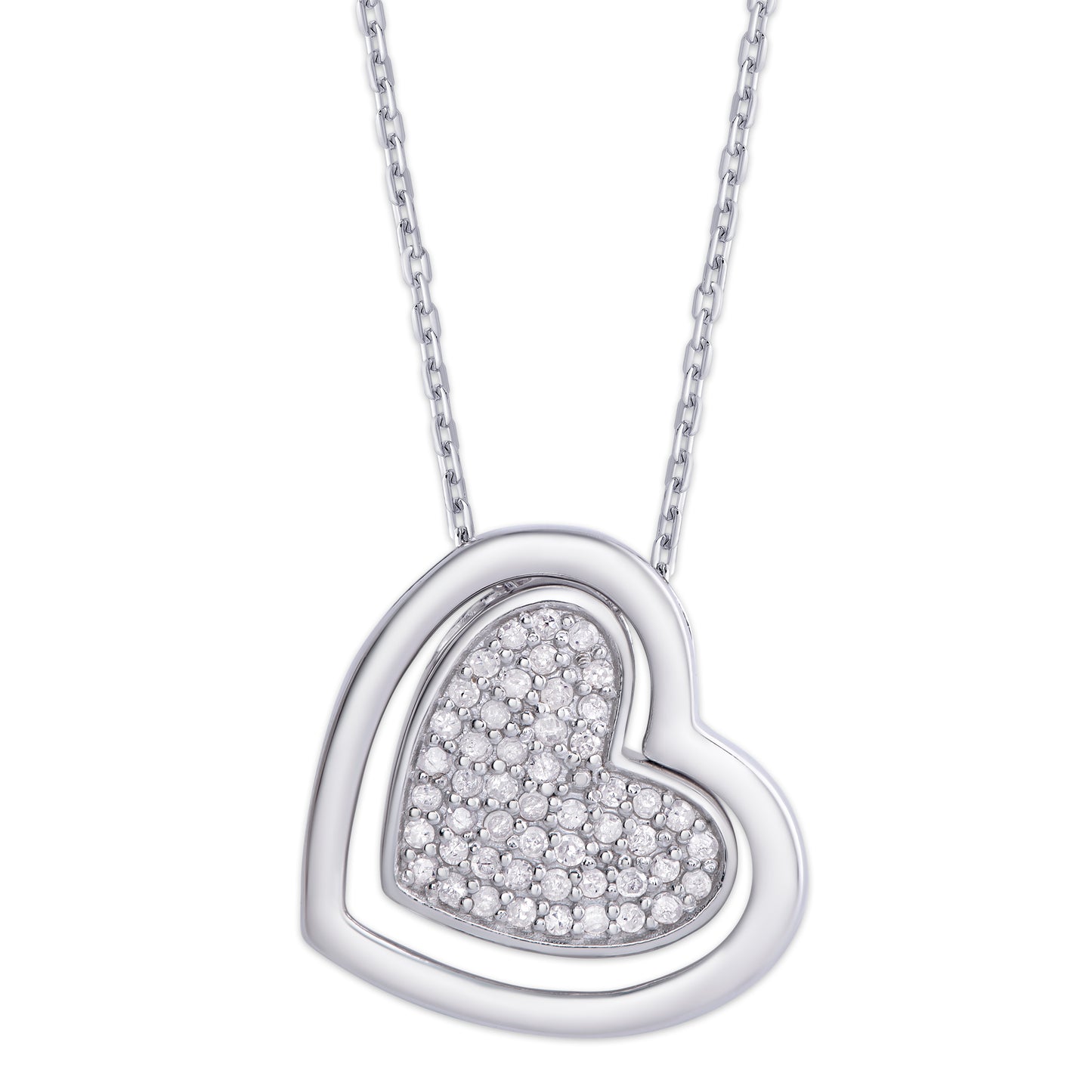 Sterling Silver 1/4ct Diamond Double Heart Necklace