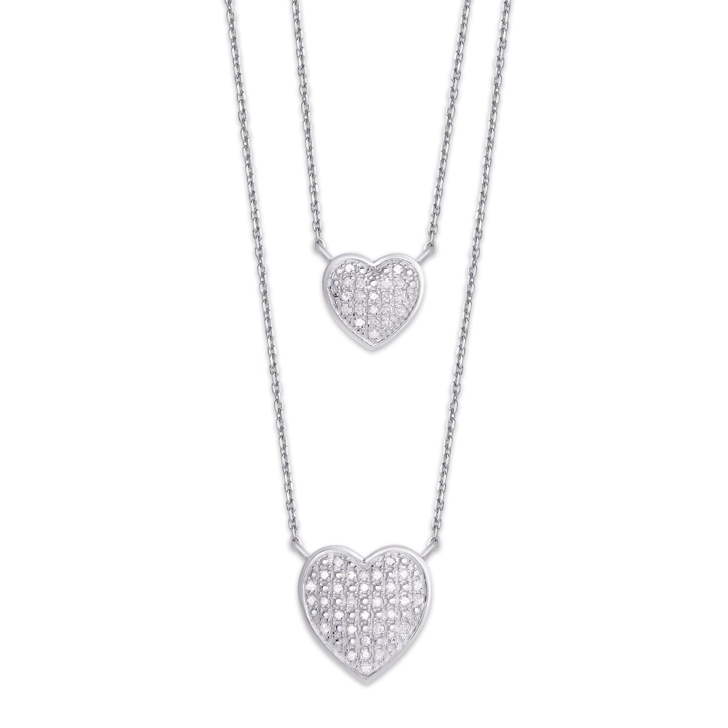 Sterling Silver 1/4ct Diamond Double Heart Two Tier Necklace